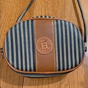 Fendi Navy and Brown Striped Oval Bag